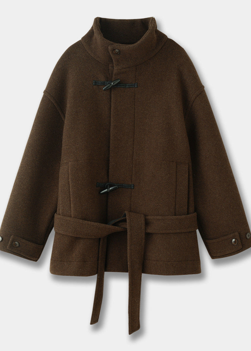 Women's Classic Wool Toggle Coat with Belted Waist 3