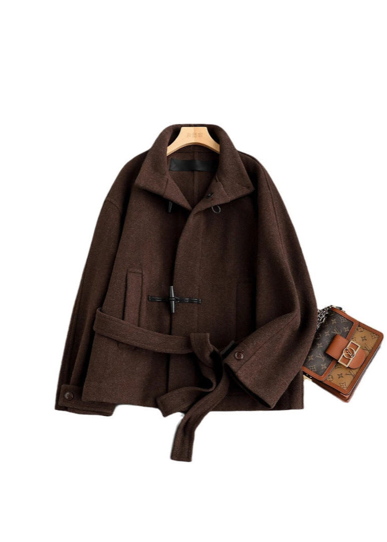 Women's Classic Wool Toggle Coat with Belted Waist 4