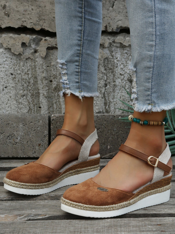 Women's Suede Espadrille Wedge Sandals Ankle Strap