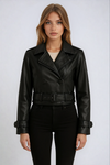 Women's Cropped Faux Leather Trench Jacket 0