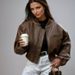 Women's Cropped Vintage Faux Leather Bomber 0