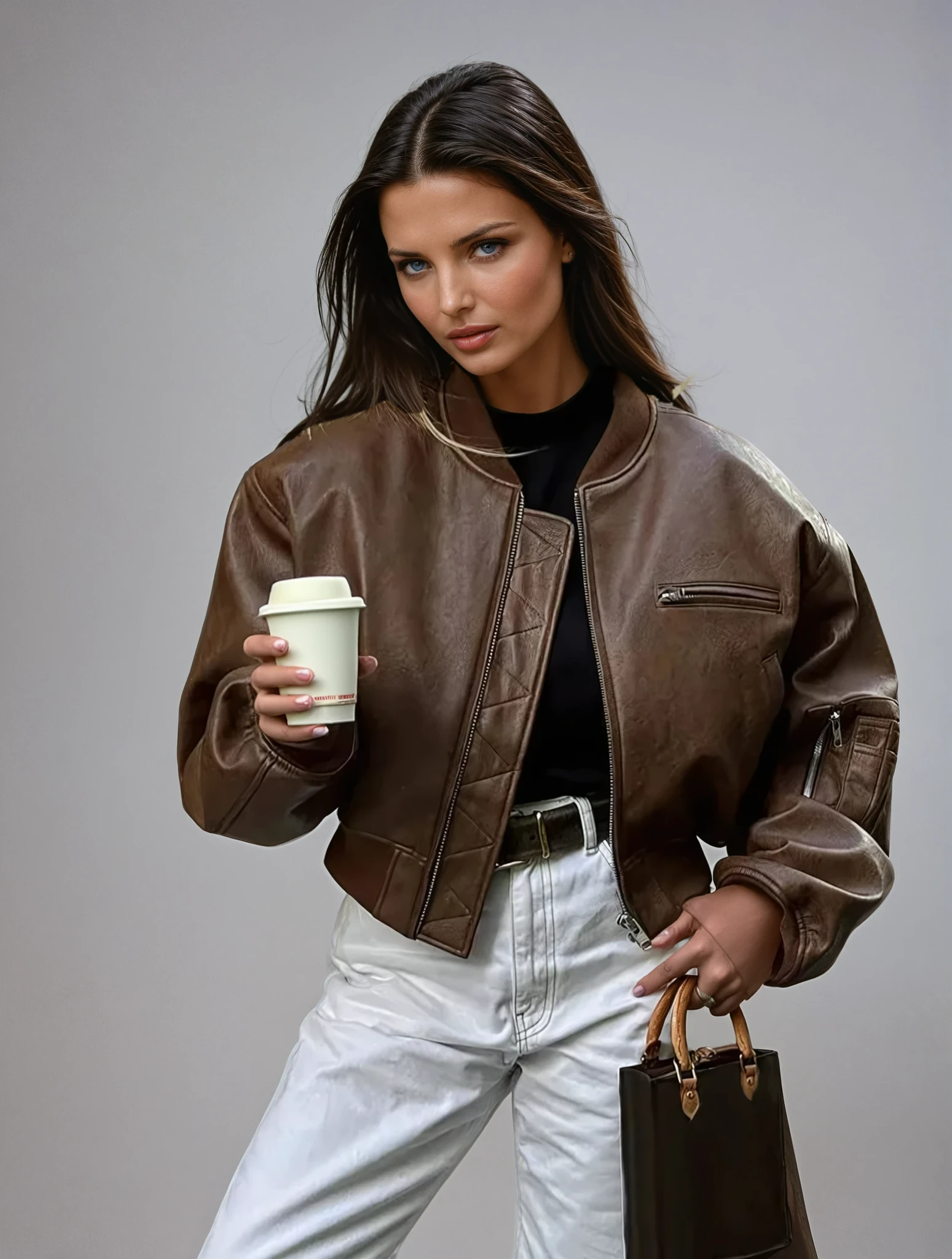 Women's Cropped Vintage Faux Leather Bomber 0