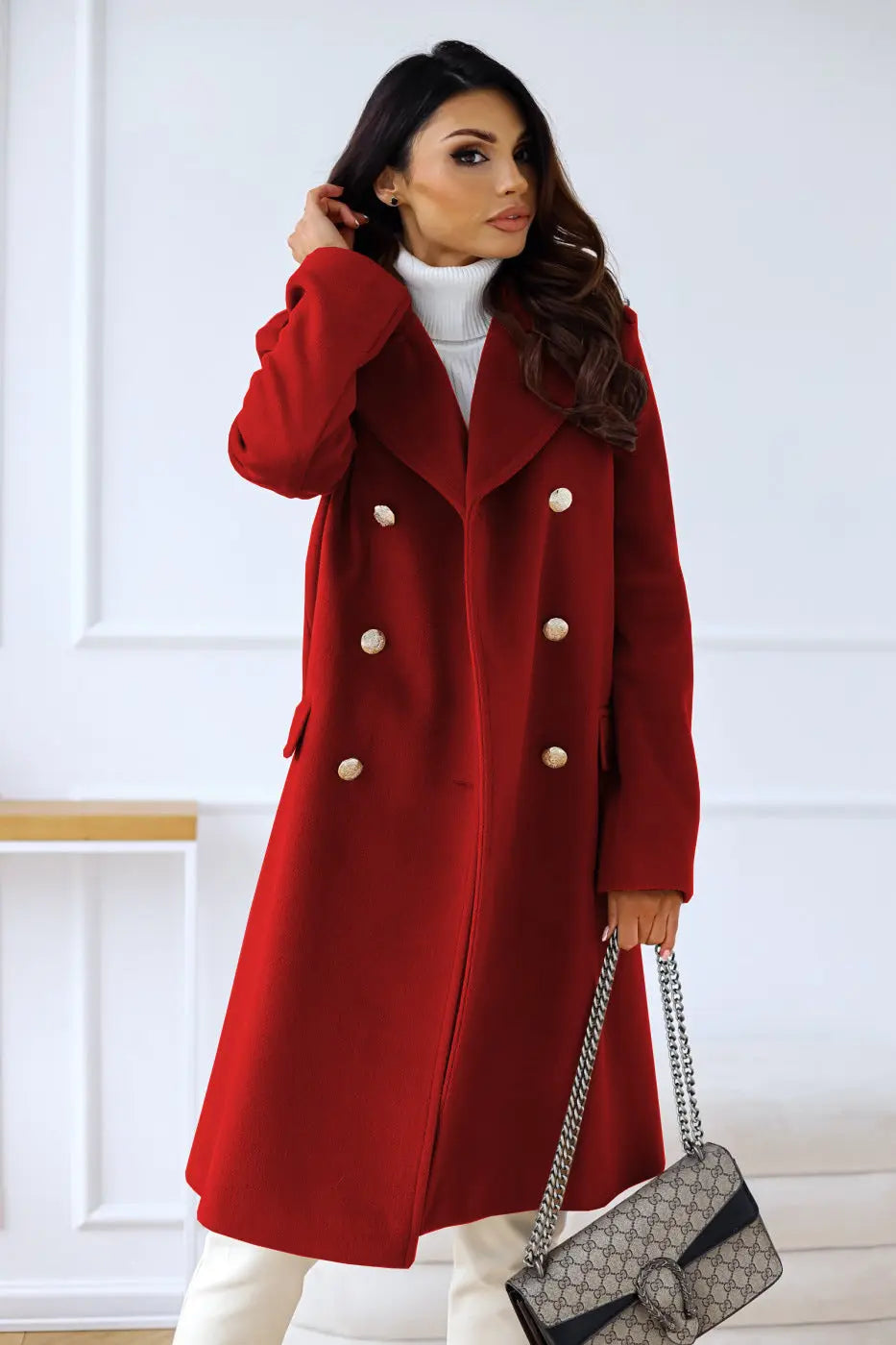 Women's Double-breasted Long Wool Coat 10