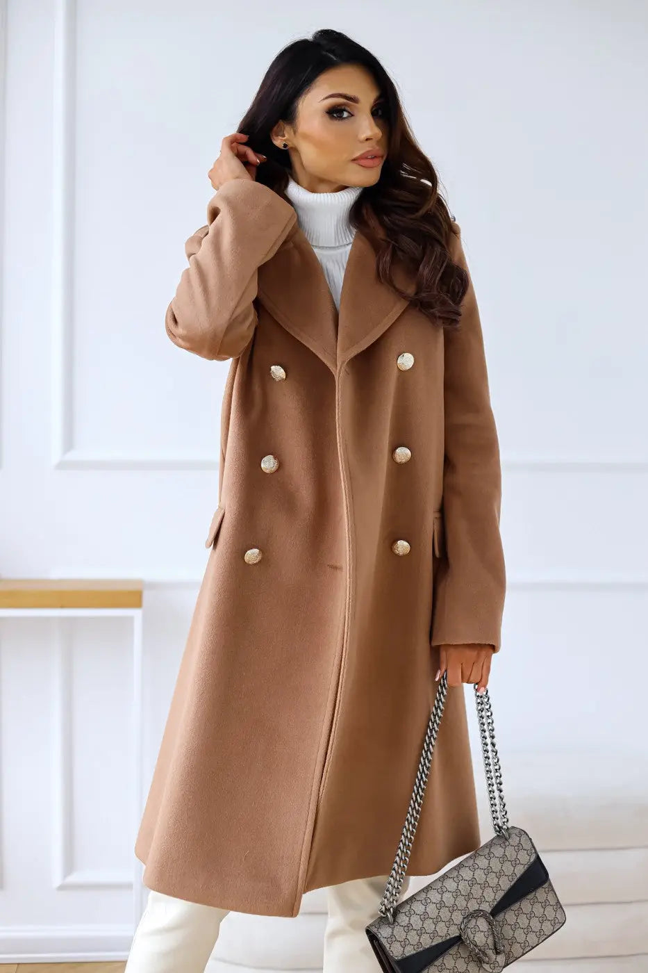 Women's Double-breasted Long Wool Coat 4