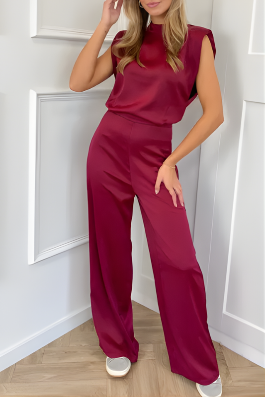 Women’s Elegant Sleeveless Jumpsuit – High Neck Wide Leg One-Piece for Formal Events 0