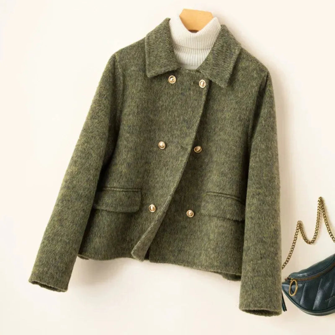 Women's Elegant wool coat with doll collar and gold buttons 3