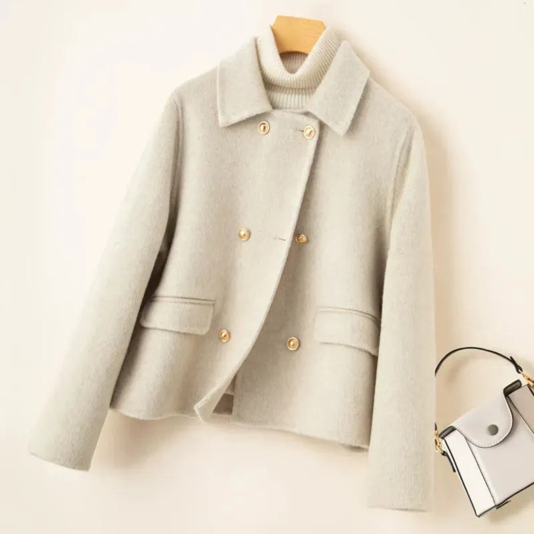 Women's Elegant wool coat with doll collar and gold buttons 4