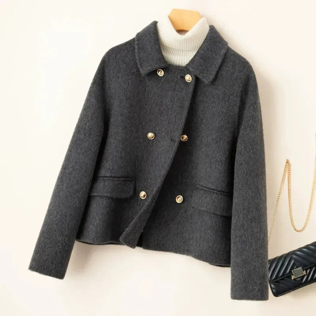 Women's Elegant wool coat with doll collar and gold buttons 5