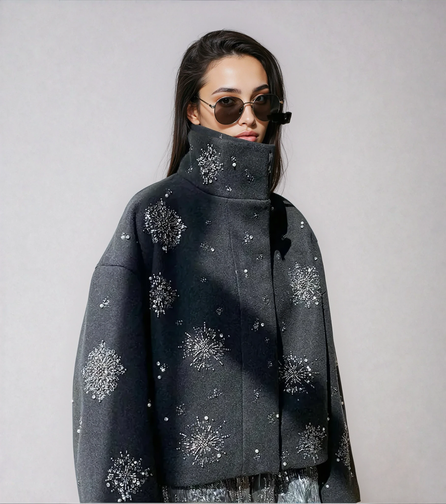 Women's Embroidery Beading Pea Coat 0