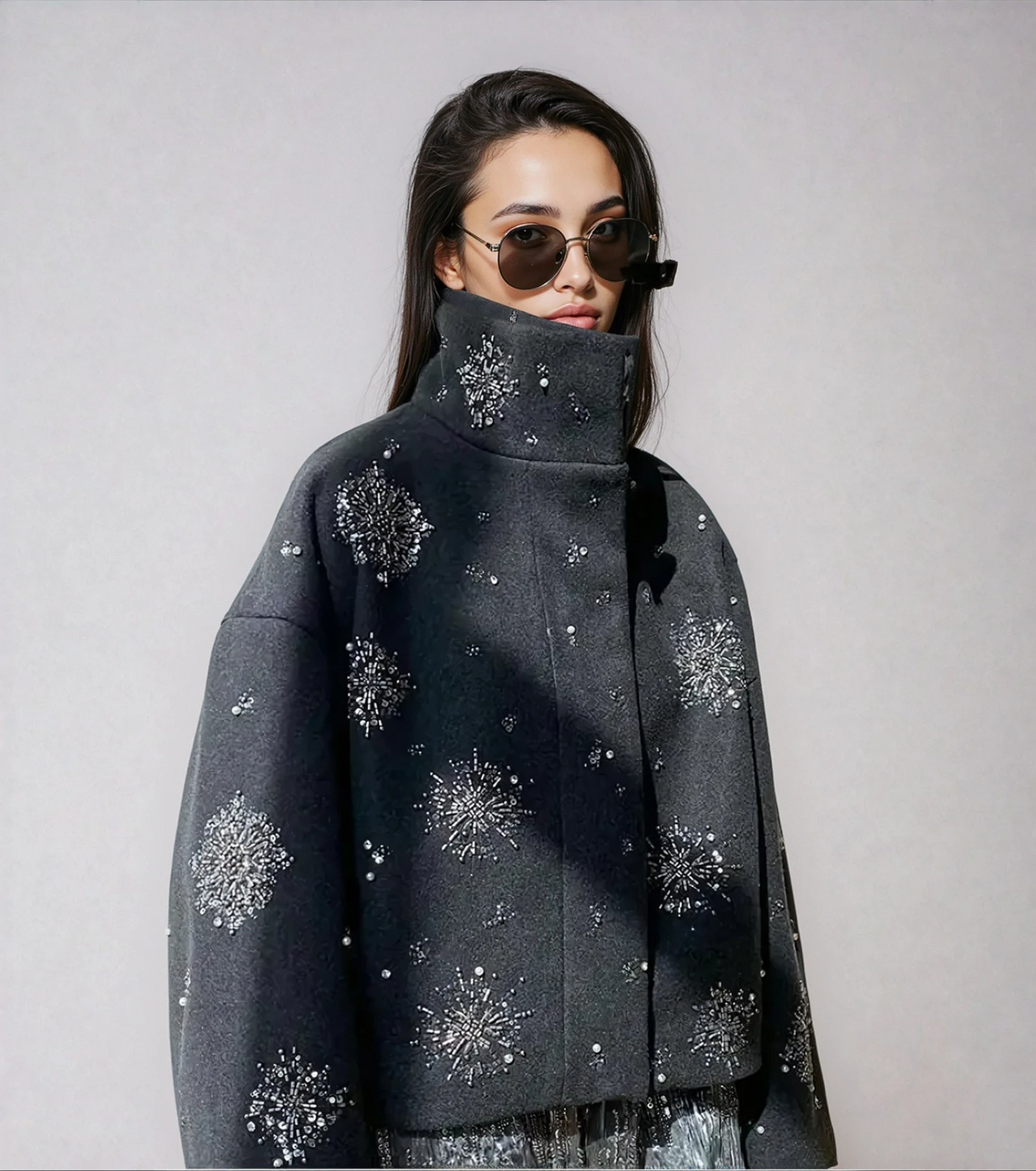 Women's Embroidery Beading Pea Coat 0