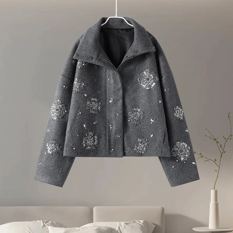 Women's Embroidery Beading Pea Coat 5