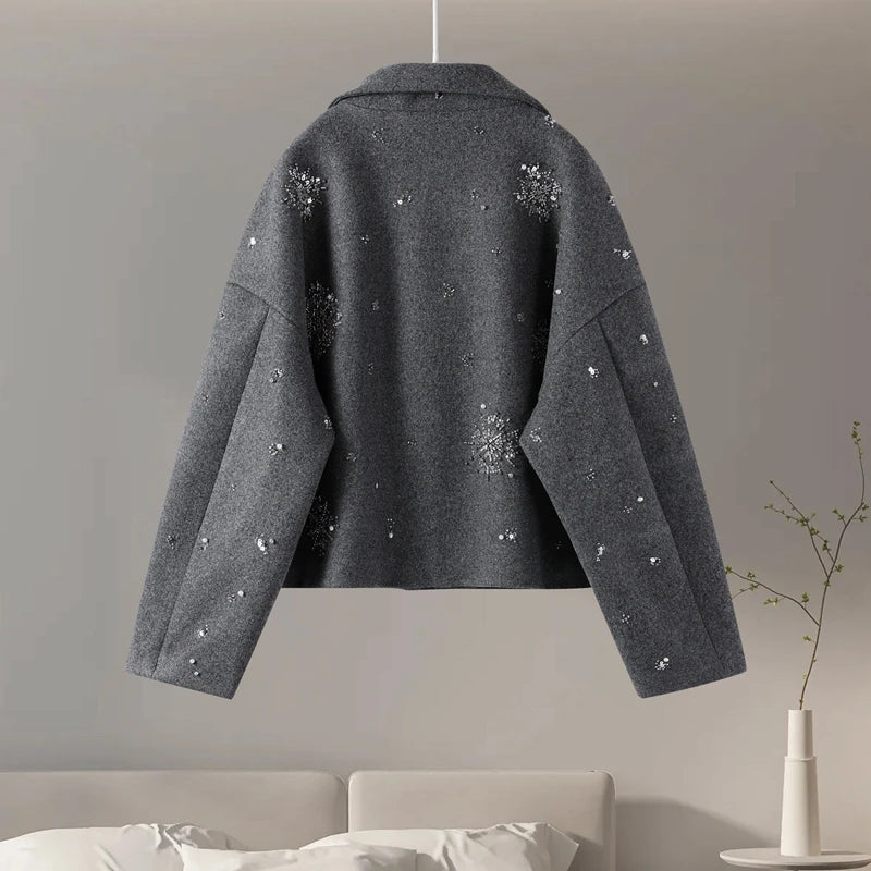 Women's Embroidery Beading Pea Coat 6