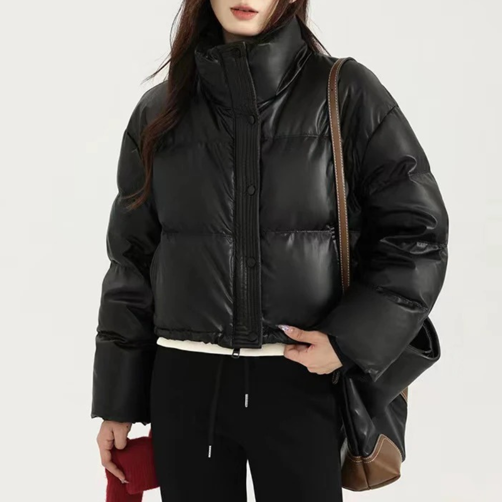 Women's Fashionable puffer jacket with cropped design 1