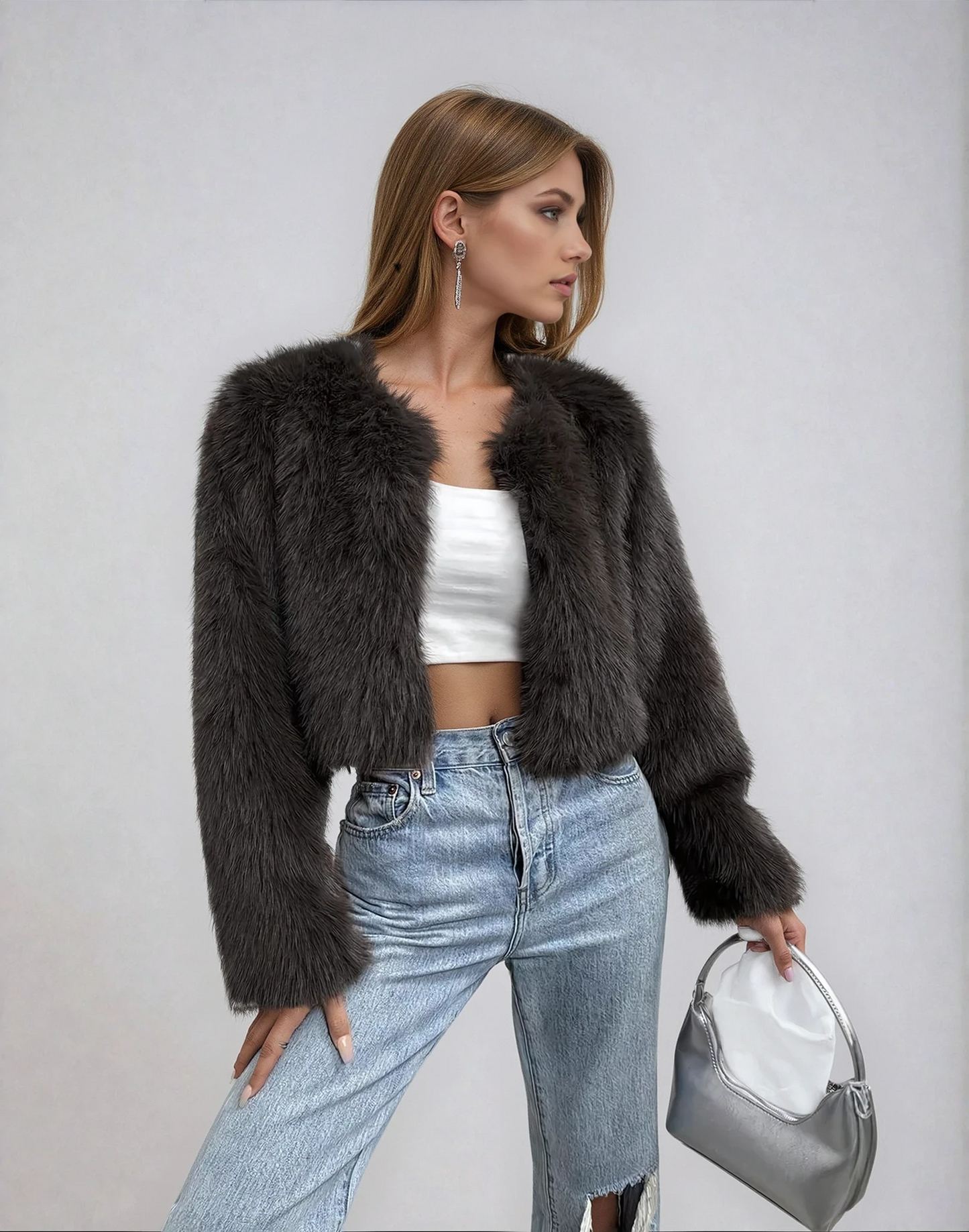 Women's Faux Fox Fur Coat Jacket 1