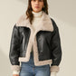 Women's Faux Leather Flight Jacket with Sherpa Lining 0