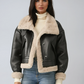 Women's Faux Leather Flight Jacket with Sherpa Lining 1