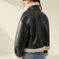 Women's Faux Leather Flight Jacket with Sherpa Lining 2