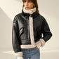 Women's Faux Leather Flight Jacket with Sherpa Lining 3