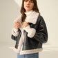Women's Faux Leather Flight Jacket with Sherpa Lining 4