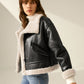 Women's Faux Leather Flight Jacket with Sherpa Lining 5