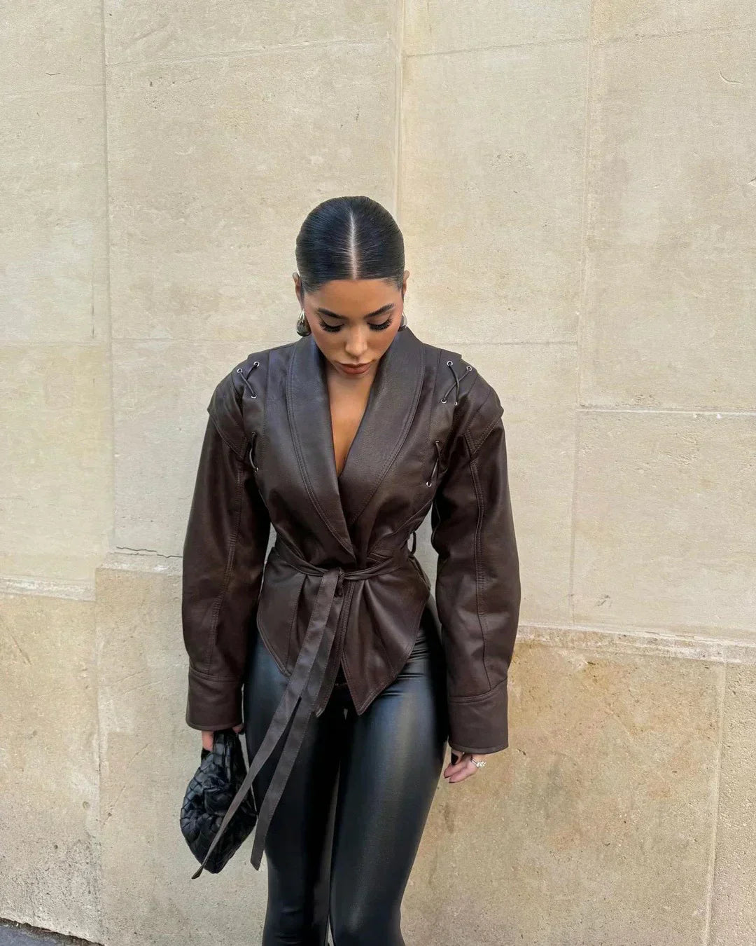 Women's Faux Leather Wrap Jacket 1