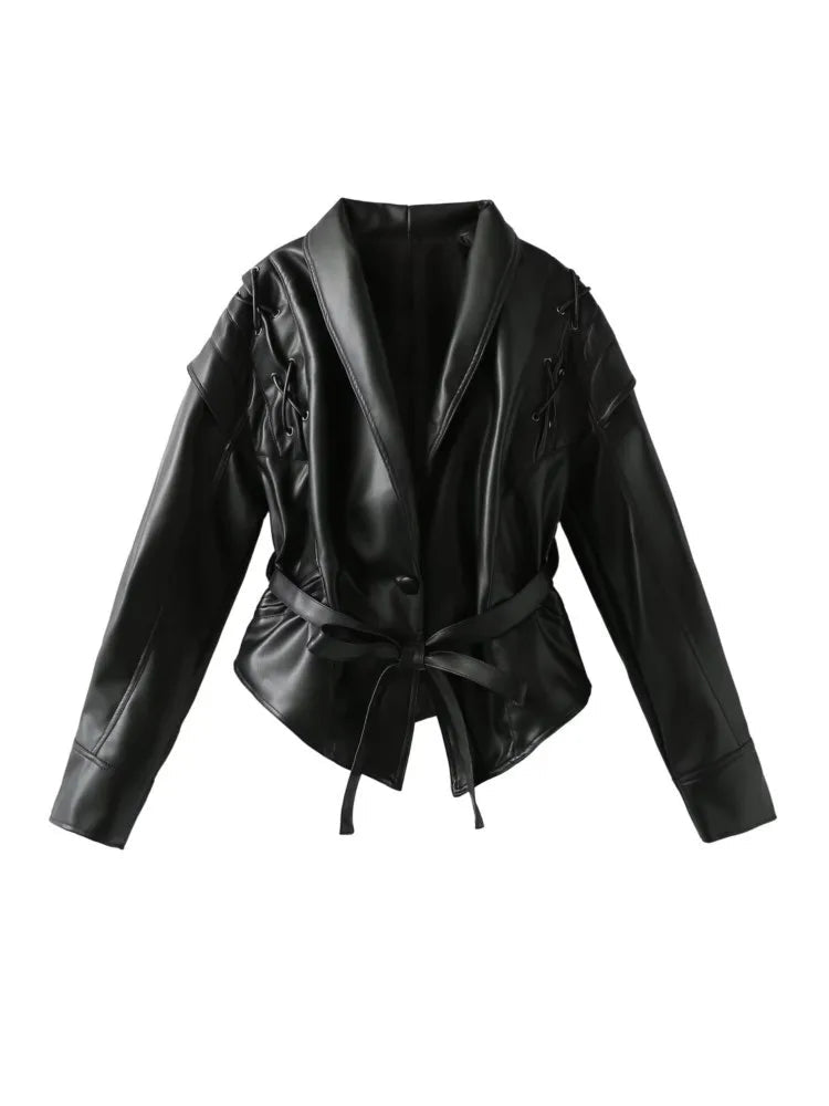 Women's Faux Leather Wrap Jacket 2