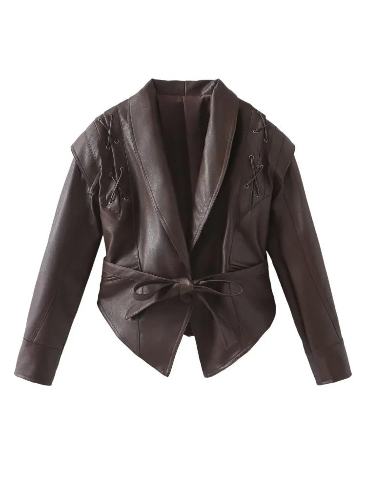 Women's Faux Leather Wrap Jacket 3