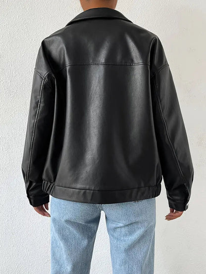 Women's Faux Leather Zip Jacket Black 3