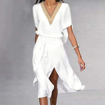 Women's Flattering Fit V-Neck Midi Dress 0
