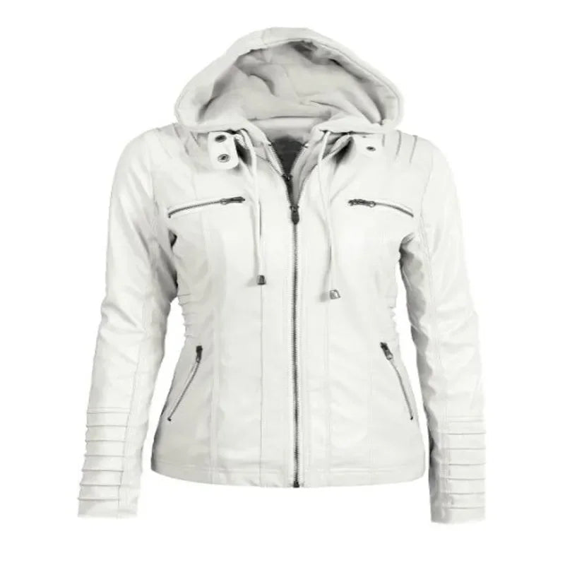 Women's Hooded Faux Leather Jacket 0