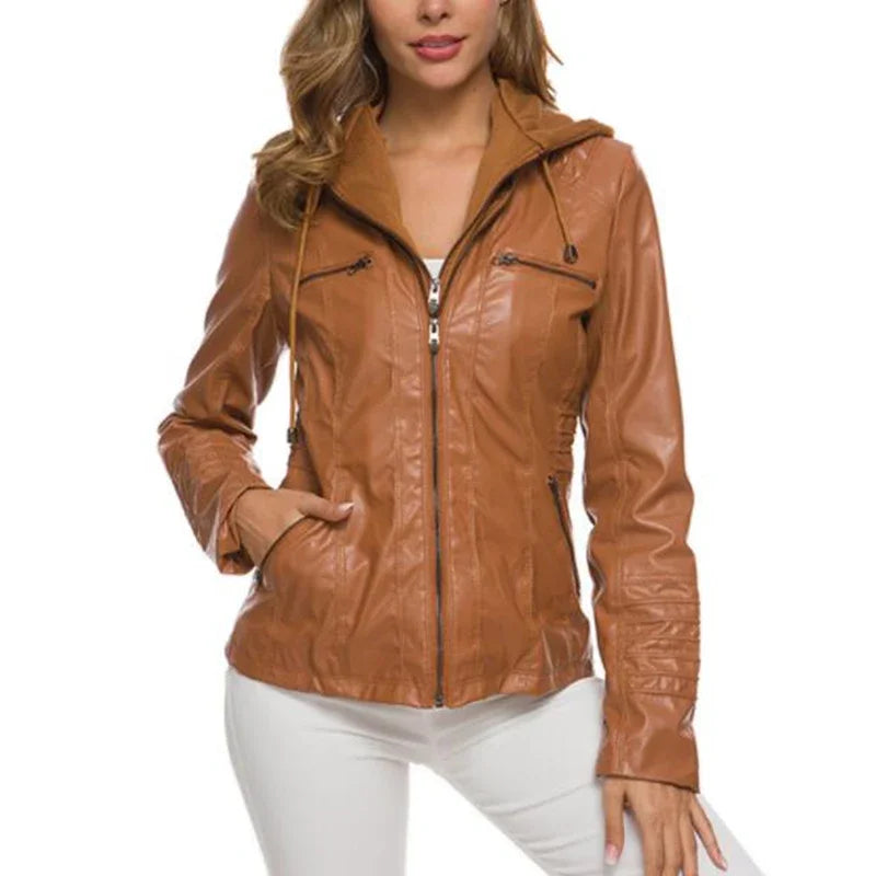 Women's Hooded Faux Leather Jacket 1