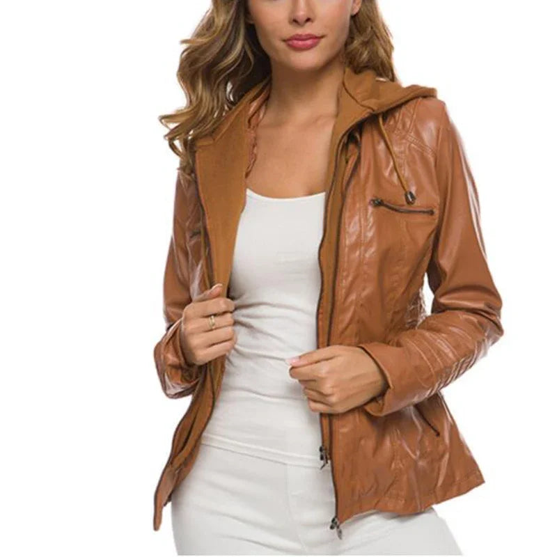 Women's Hooded Faux Leather Jacket 2