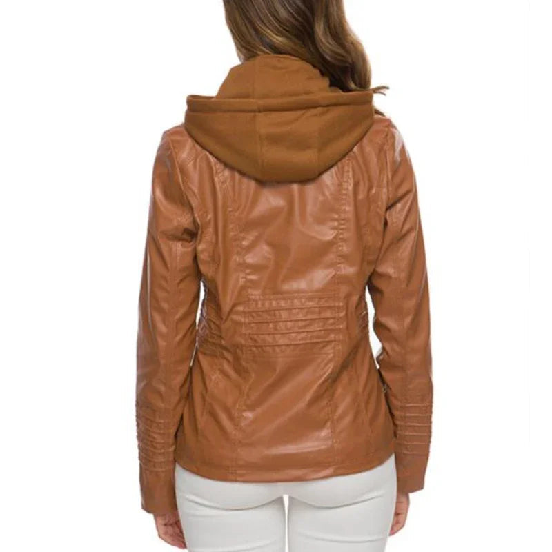 Women's Hooded Faux Leather Jacket 3