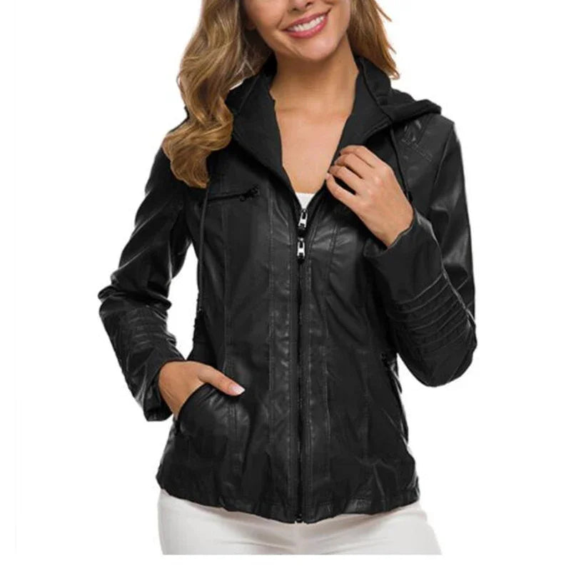 Women's Hooded Faux Leather Jacket 4