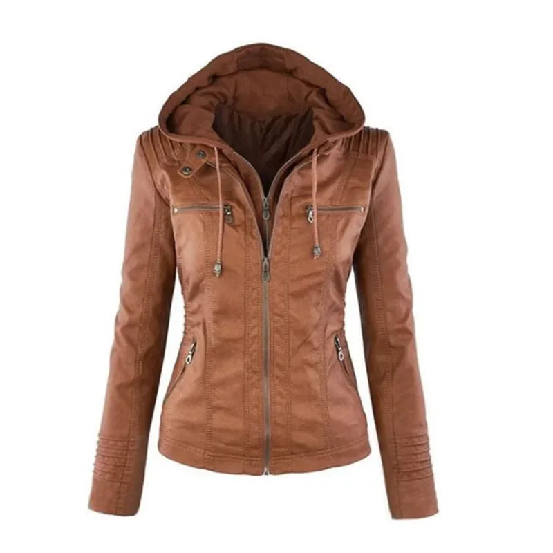 Women's Hooded Faux Leather Jacket 5