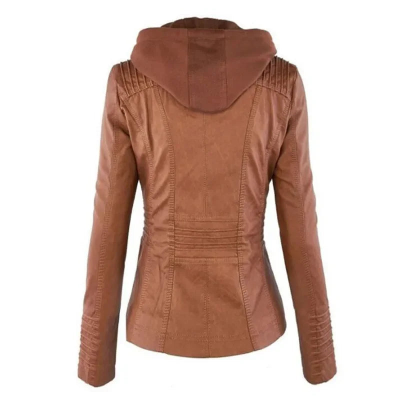 Women's Hooded Faux Leather Jacket 6