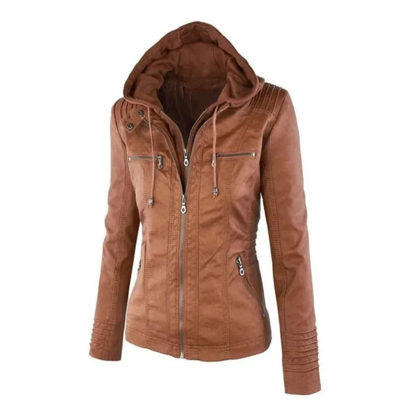 Women's Hooded Faux Leather Jacket 7