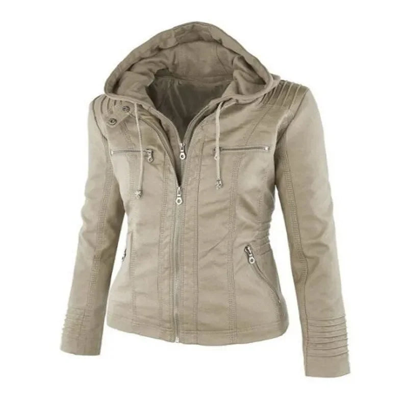 Women's Hooded Faux Leather Jacket 8
