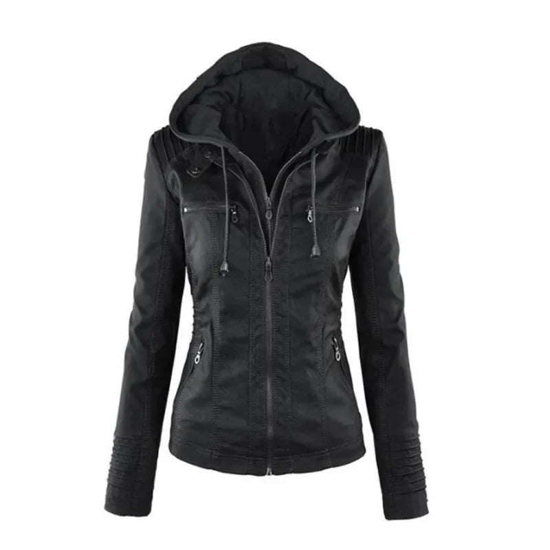 Women's Hooded Faux Leather Jacket 9