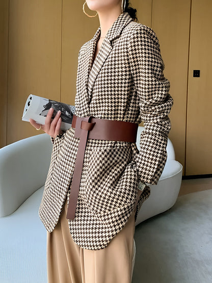 Women's Houndstooth Belted Split-Hem Blazer 3