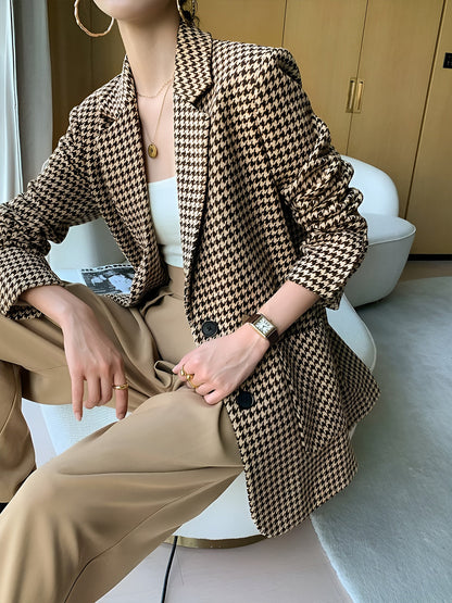 Women's Houndstooth Belted Split-Hem Blazer 4
