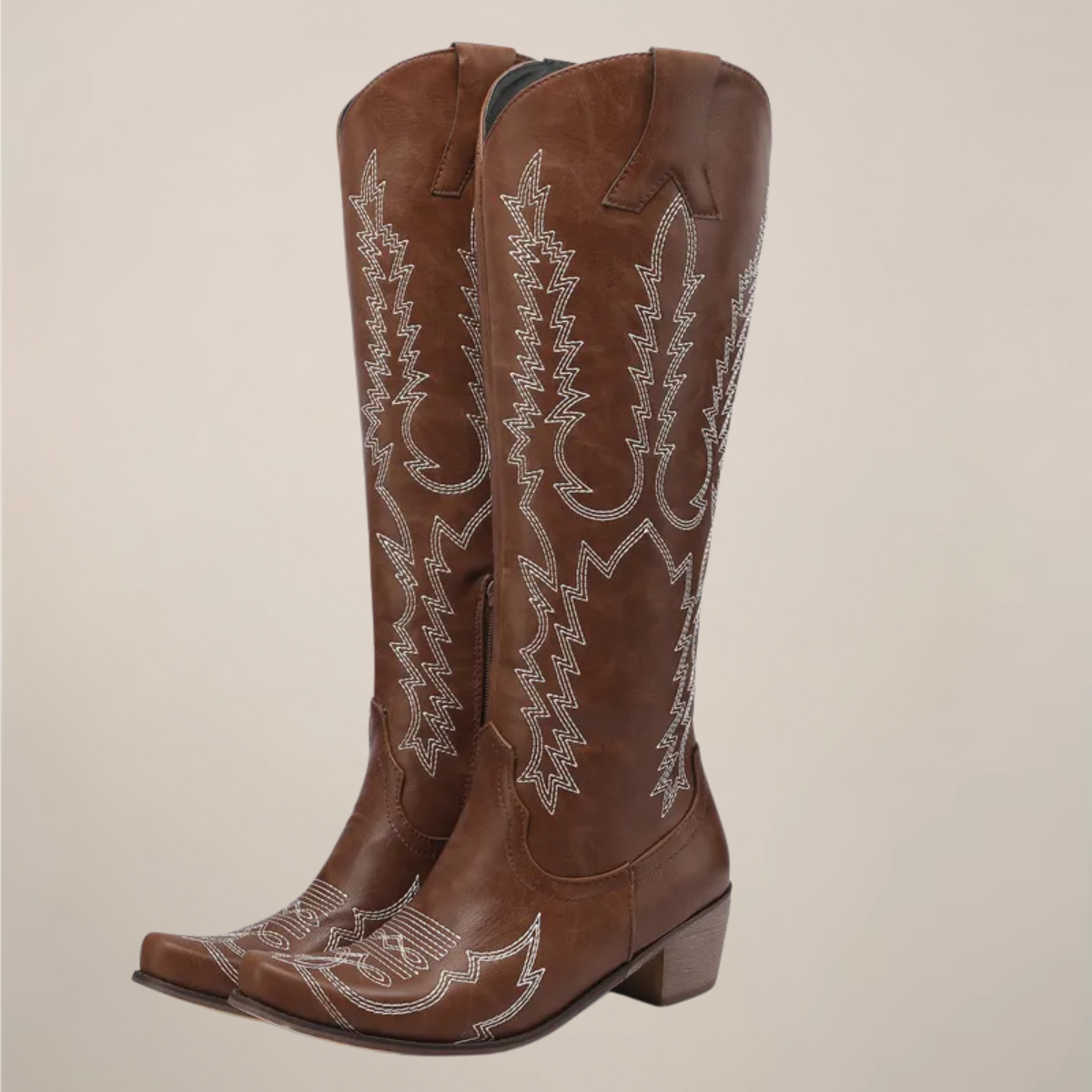 Women's Knee-High Cowboy Boots with Embroidered Design 0