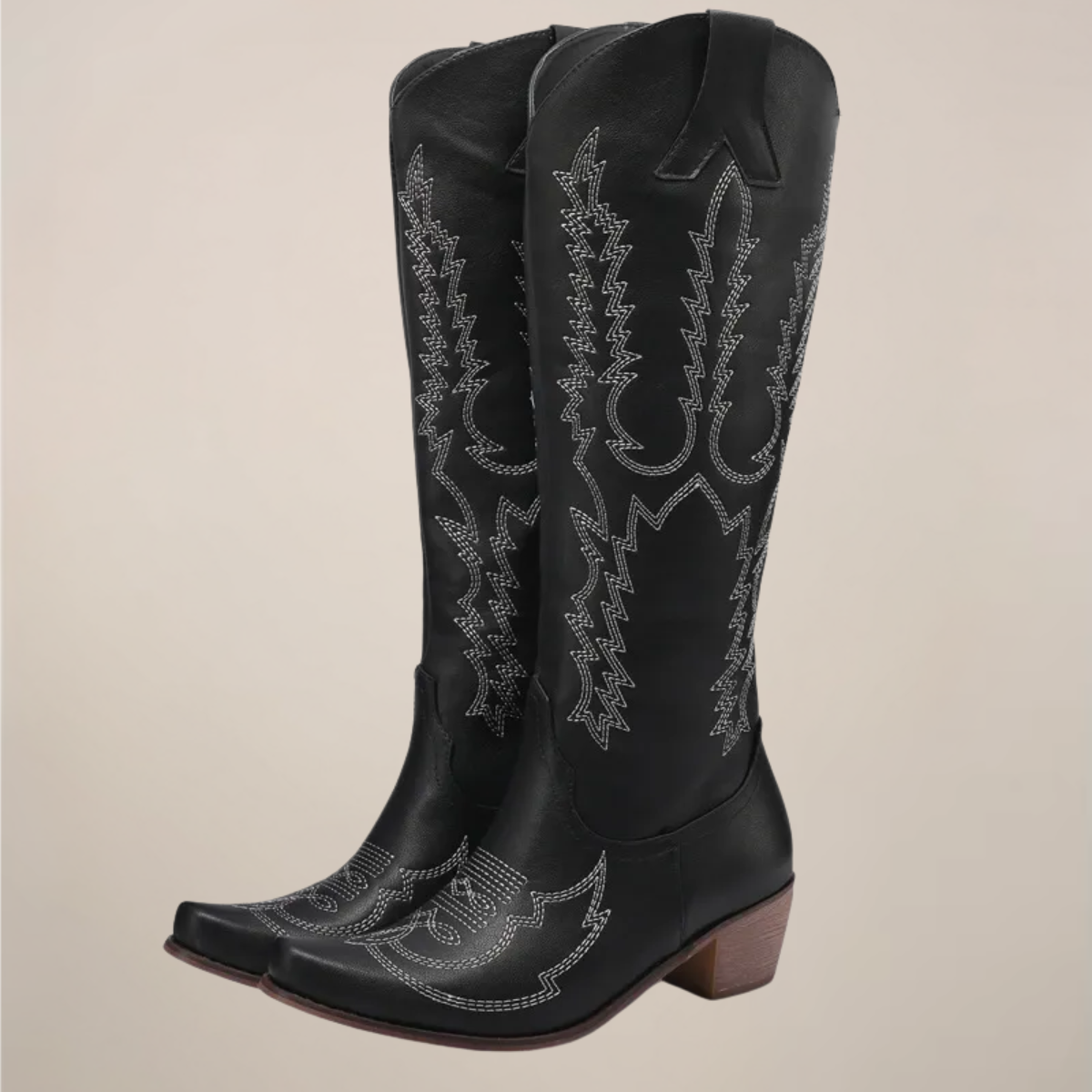 Women's Knee-High Cowboy Boots with Embroidered Design 1