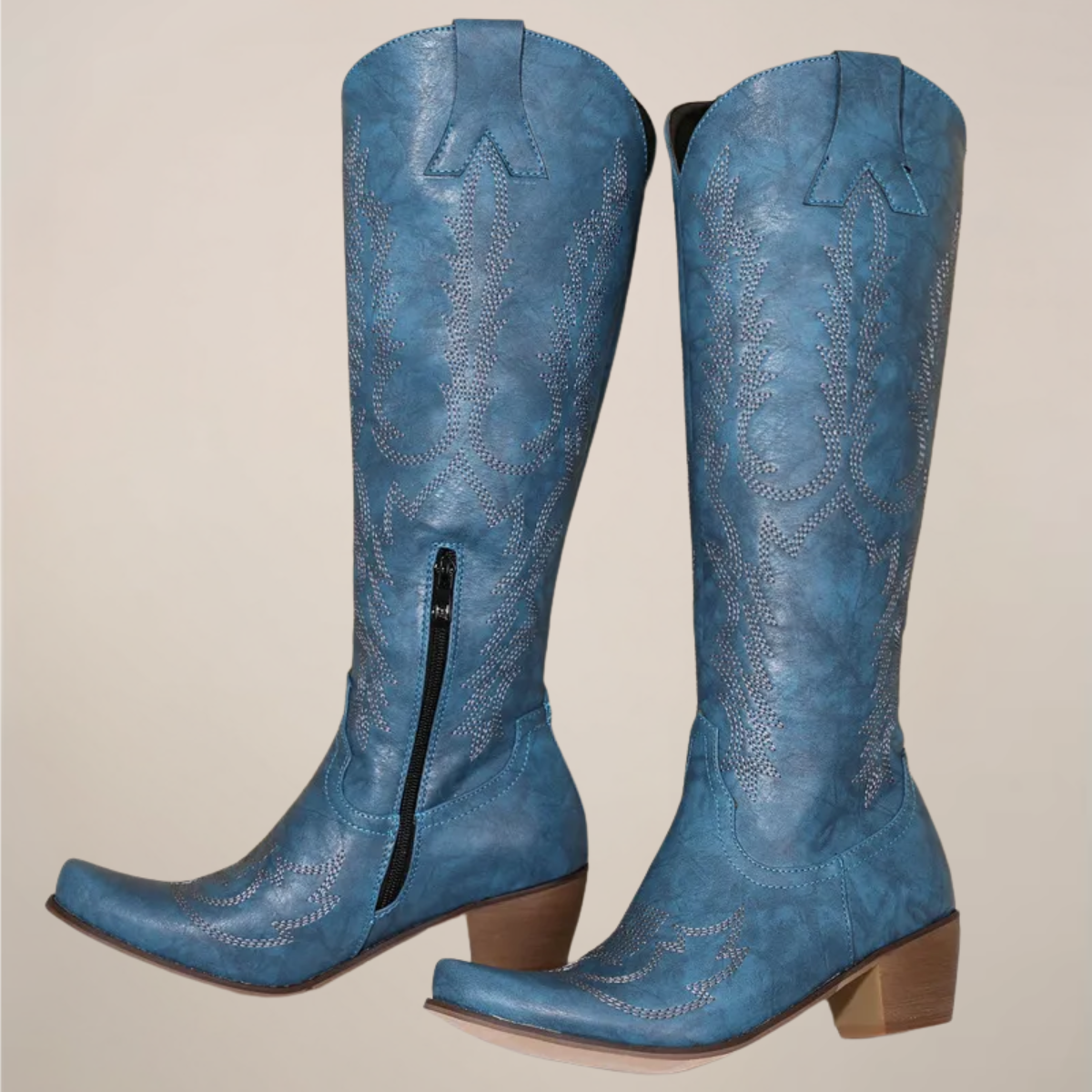 Women's Knee-High Cowboy Boots with Embroidered Design 3