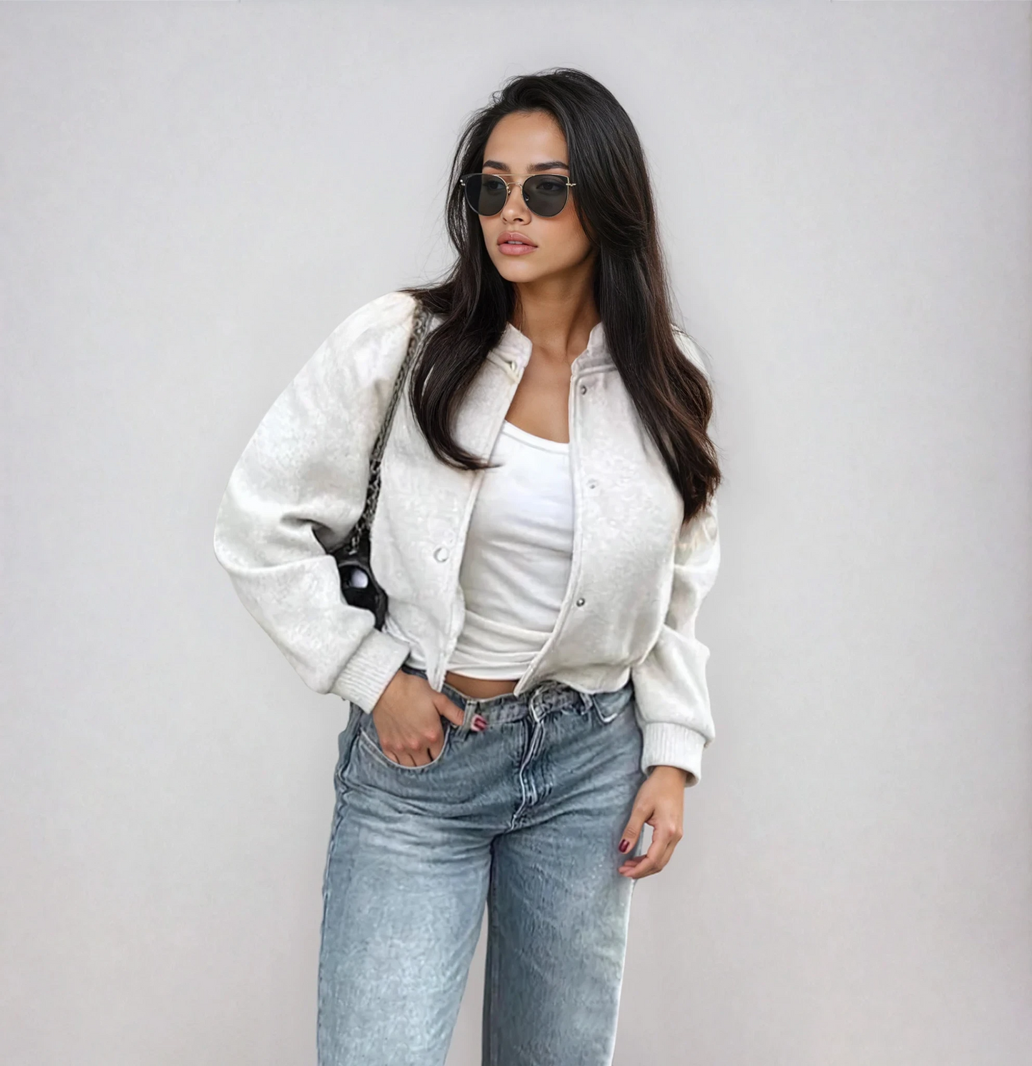 Women's Light Cropped Bomber Jacket 1