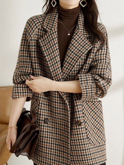 Women’s Long Checkered Blazer – Classic Autumn Winter Style 0