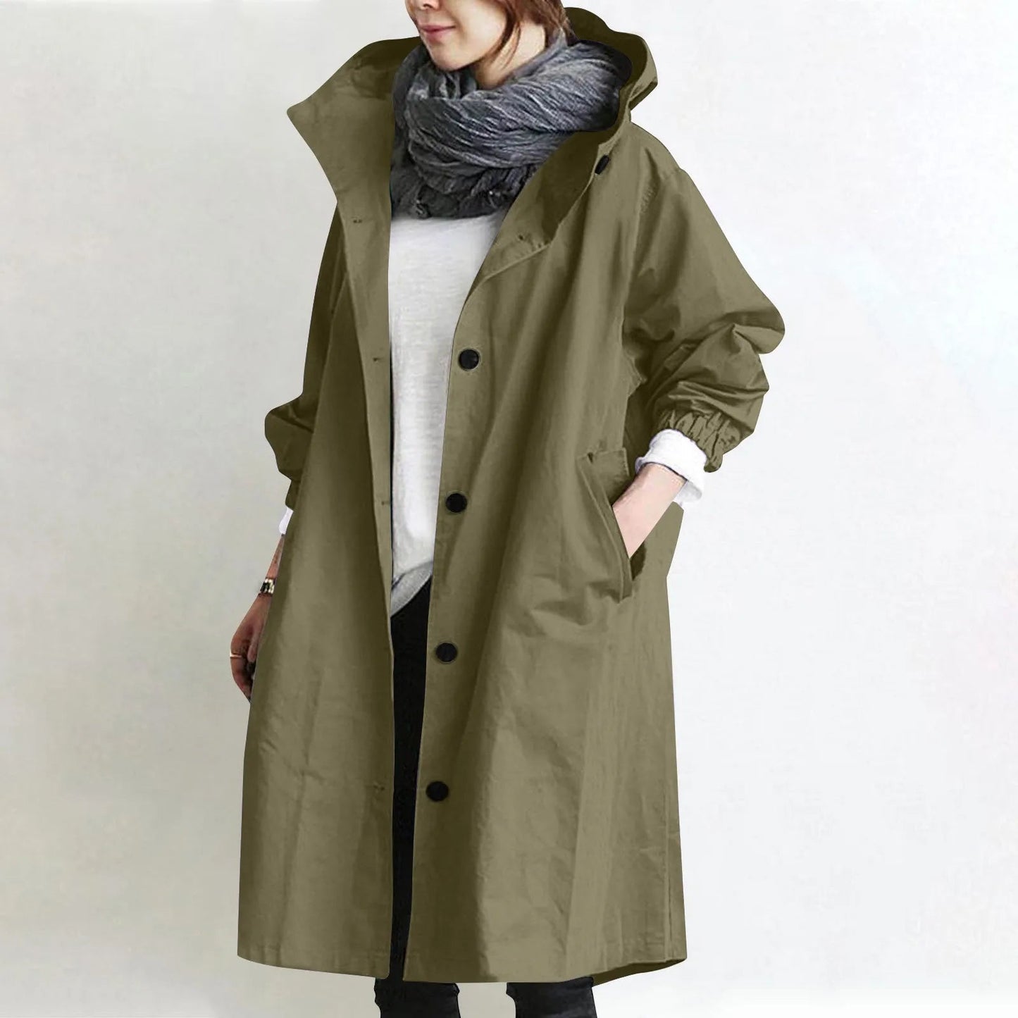 Women's Long Hooded Trench Coat 7