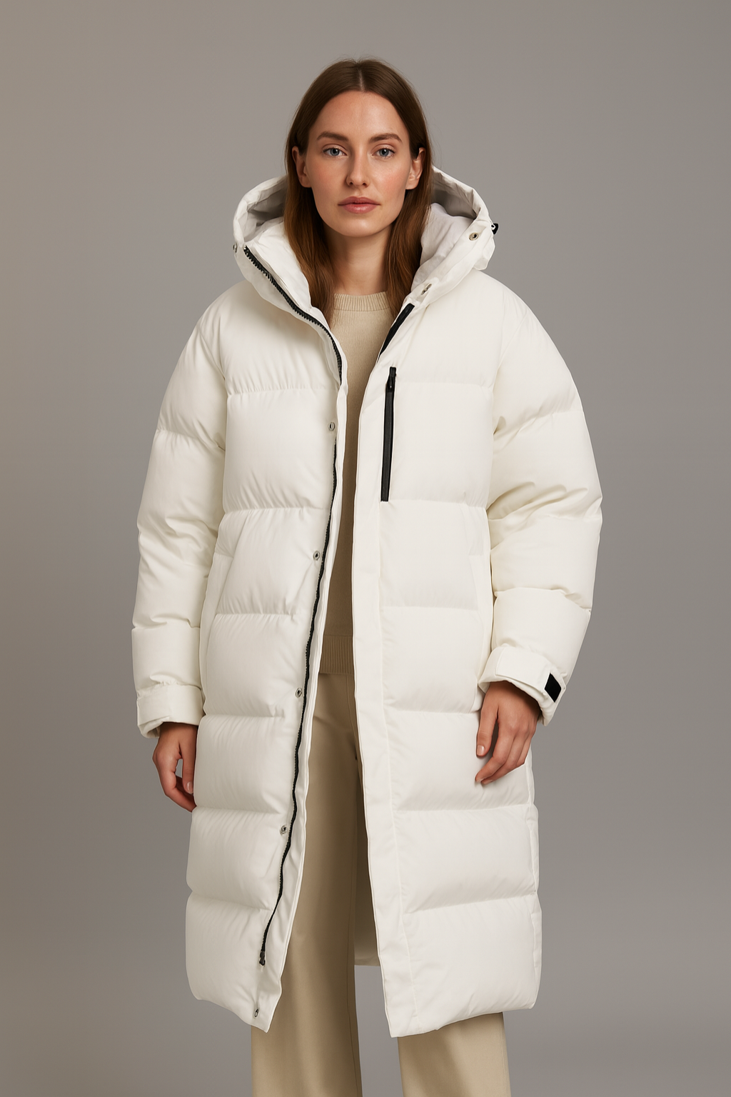 Women’s Longline Hooded Puffer Coat Jacket 1