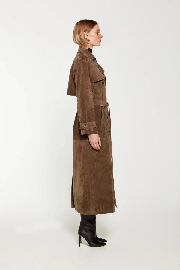 Women's Maxi Trench Coat Vegan Suede 1