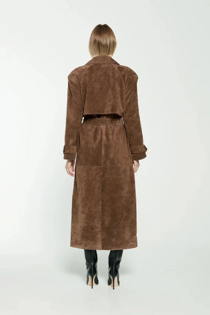 Women's Maxi Trench Coat Vegan Suede 2